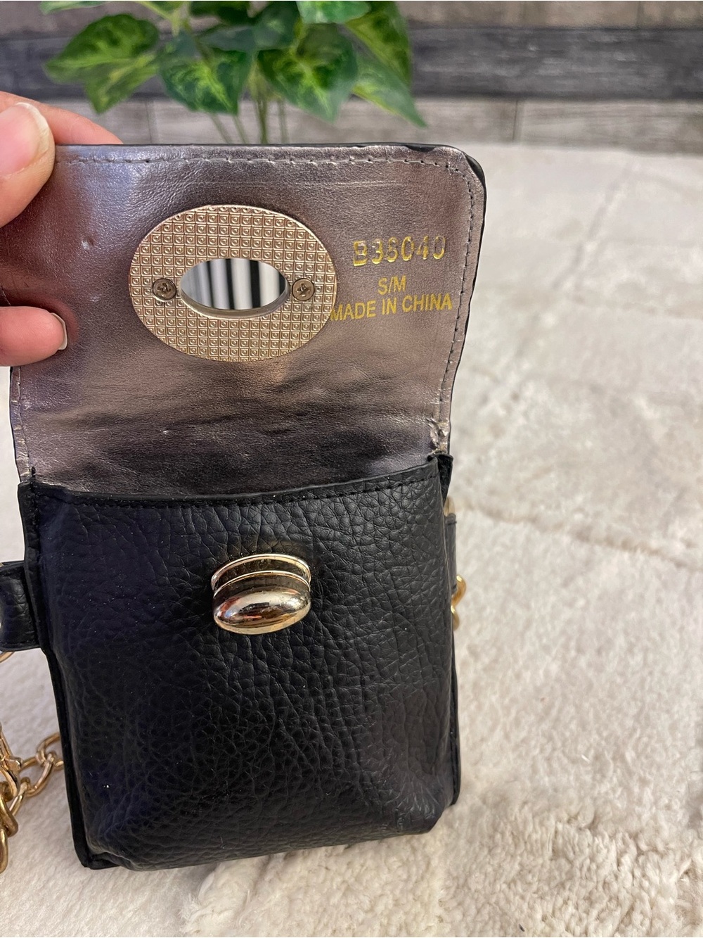 Black Leather Mini Crossbody with Gold Chain - Picture 4 of 4